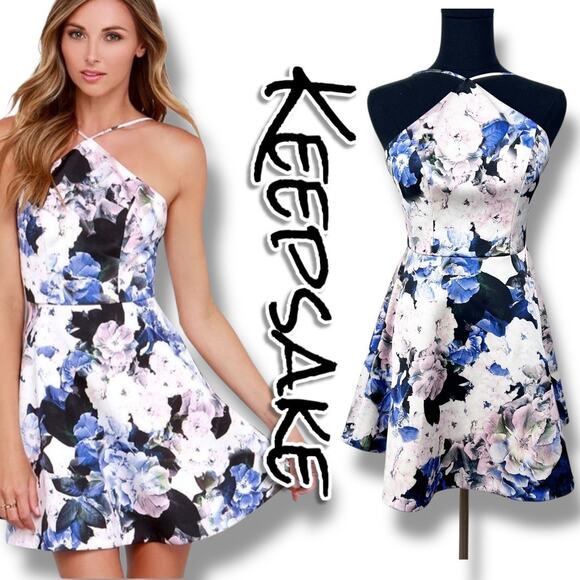 Keepsake The Label Crossroads Floral Abstract Print Halter Mini Womens Size S - Picture 1 of 13